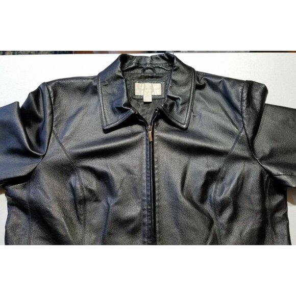 Worthington Full Zip Black 100% Leather Jacket Lined Pockets RN 93677 Women's XL - Picture 11 of 16